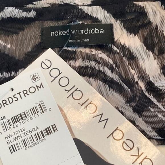 Naked Wardrobe NEW Zebra Mesh Criss Cross Wrap Cutout Top L - Picture 5 of 8